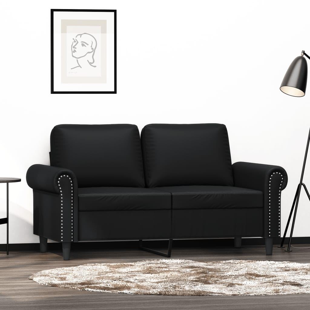 vidaXL 2-Seater Sofa in Black Faux Leather: Modern Design, Comfortably Padded, Stain-Resistant Upholstery, Sturdy Metal Frame, Ample Seating Space