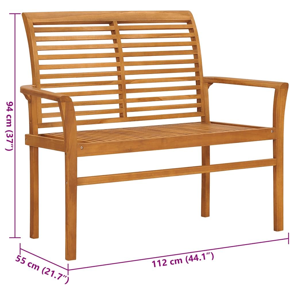 vidaXL Outdoor Patio Bench, Garden Wooden Wheel Bench with Cushion, Front Porch Chair Bench for Patio Porch Poolside Balcony, Solid Wood Teak