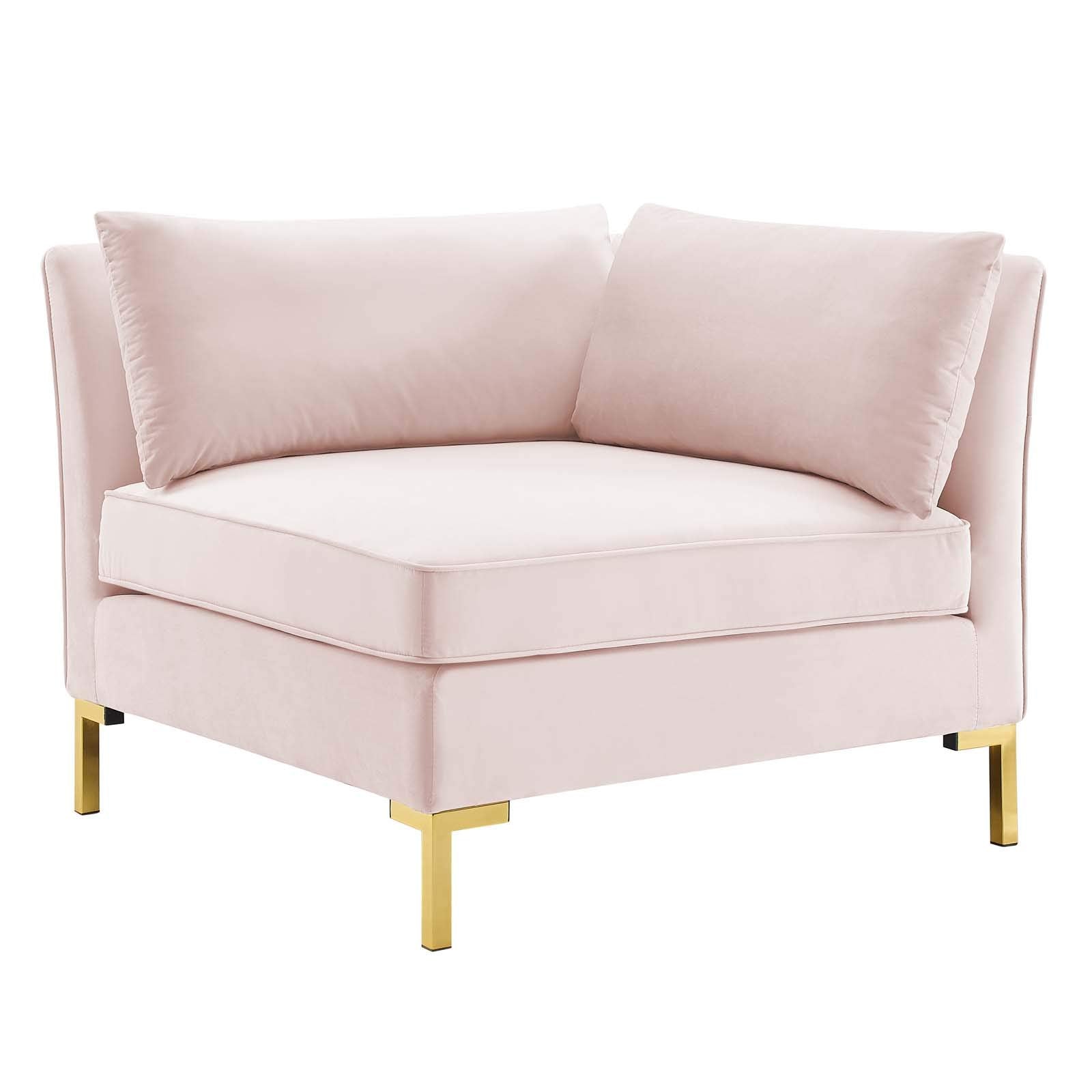 Modway Ardent Performance Velvet Sectional Sofa, 6 Piece L-Shape, Pink