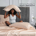 Mr&Hm Satin Bed Sheets, Twin Xl Size Sheets Set, 3 Pcs Silky Bedding Set With 15 Inches Deep Pocket For Mattress(Twin Xl, Champa