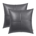 Brawarm Faux Leather Throw Pillow Covers 22 X 22 Inches, Gray Leather Pillow Covers Pack Of 2, Hand Stitched Leather Decorative