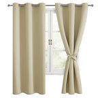 Hiasan Room Darkening Window Curtain Panels, Light Blocking, Noise Reducing Blackout Curtains, Tiebacks Included, Set Of 2, Grommet Top (Light Beige, Width 38 Inch X Length 72 Inch)