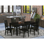 East West Furniture LGWE7-BLK-W 7 Piece Dining Set Consist of a Rectangle Dining Room Table with Butterfly Leaf and 6 Wood Seat Chairs, 42x84 Inch, Black