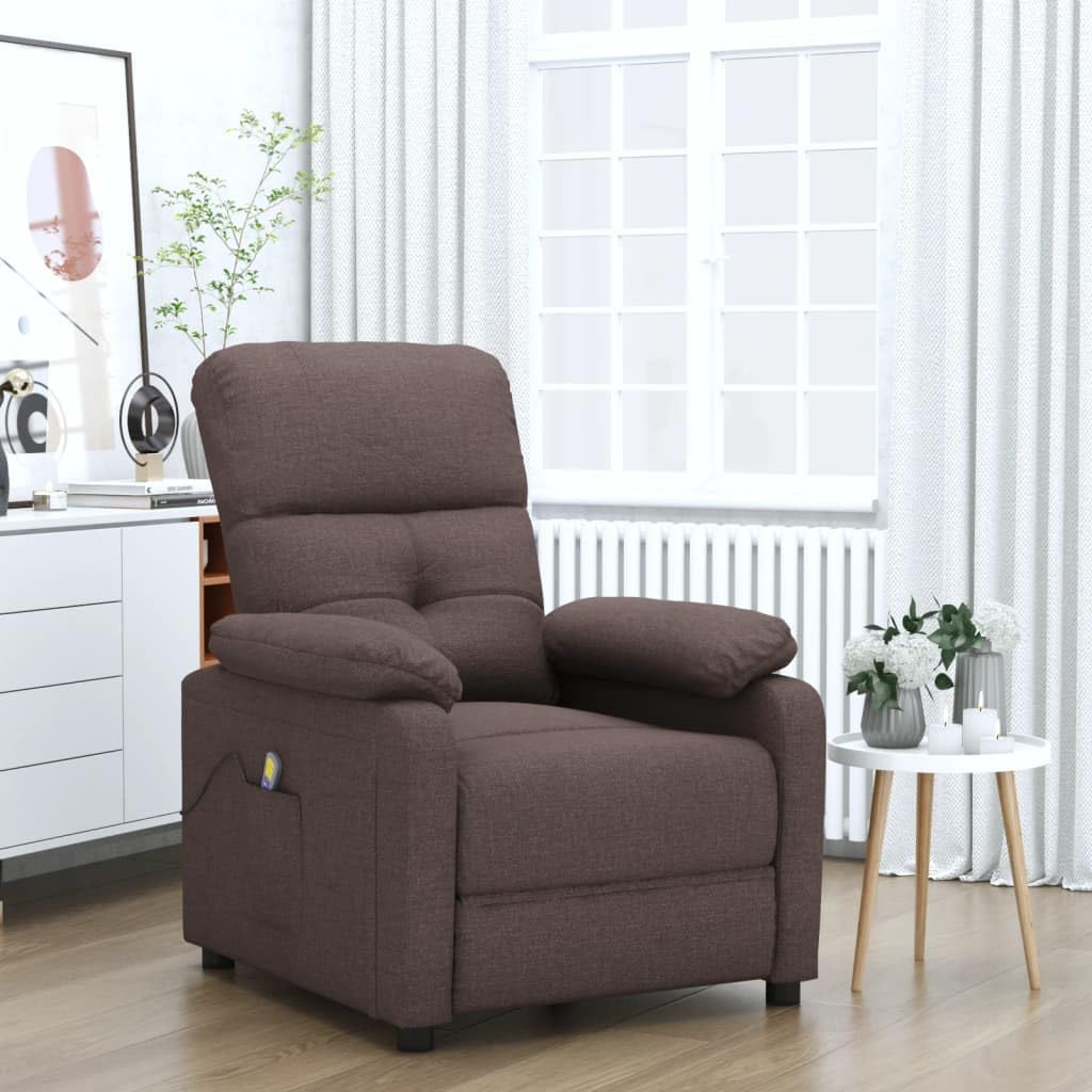 vidaXL Relaxation Massage Recliner Chair - Dark Brown Fabric Upholstery, Adjustable Features, Strong & Durable Construction, Comfortable Padding, Suitable for De-Stressing & Relaxing