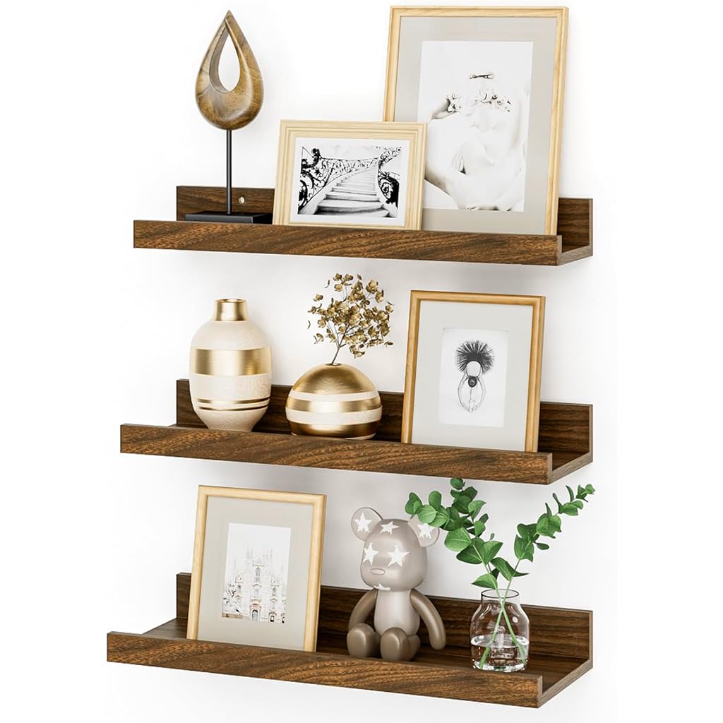 Hasthip 3Pcs Rustic Minimalist Wooden Floating Wall Shelf, Wall Mounted Storage Rack, Entryway Organizer For Living Room, Kitche