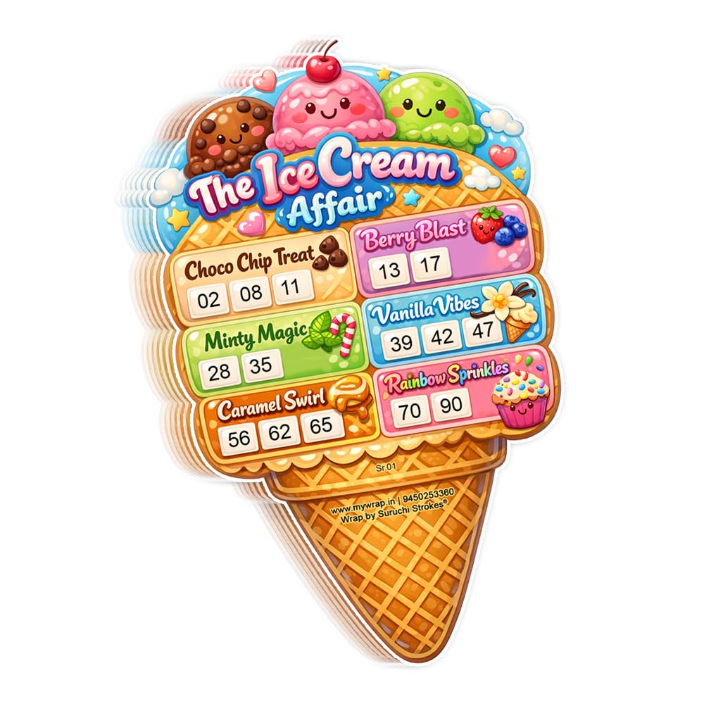 Suruchi Strokes Ice Cream Tambola Ticket | Ice Cream Scoop Theme Kitty Party Housie Game (30 Tickets)