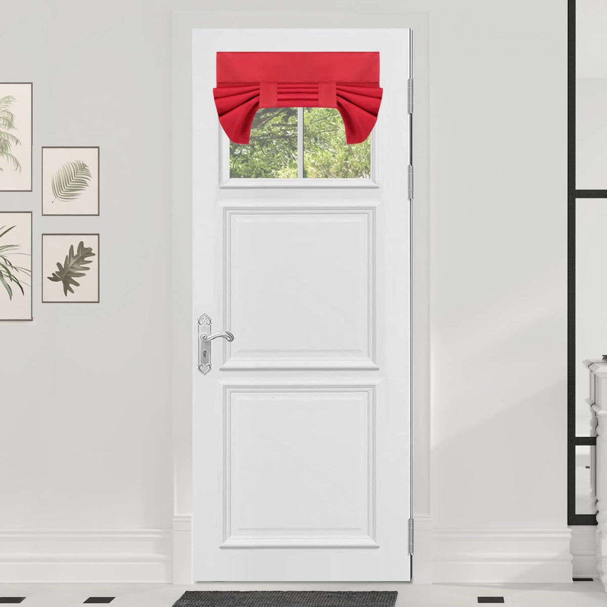 Outdoorlines Blackout French Door Curtains, Privacy Thermal Insulated Tie Up Glass Shades, Easy To Install Tricia Window Shade, Front Door Curtain, W26 X L20 Inch, Christmas Red, 1 Panel