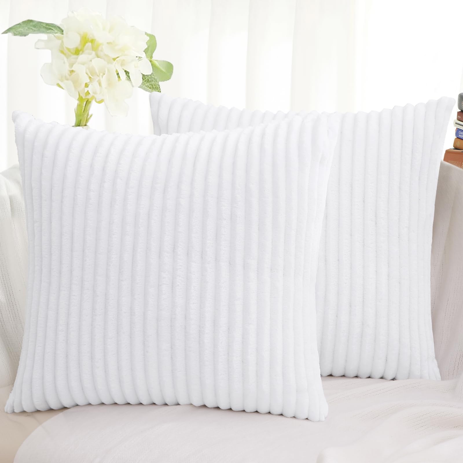 Simmore Decorative Throw Pillow Covers 20X20 Set Of 2, Soft Plush Flannel Double-Sided Fluffy Couch Pillow Covers For Sofa Livin