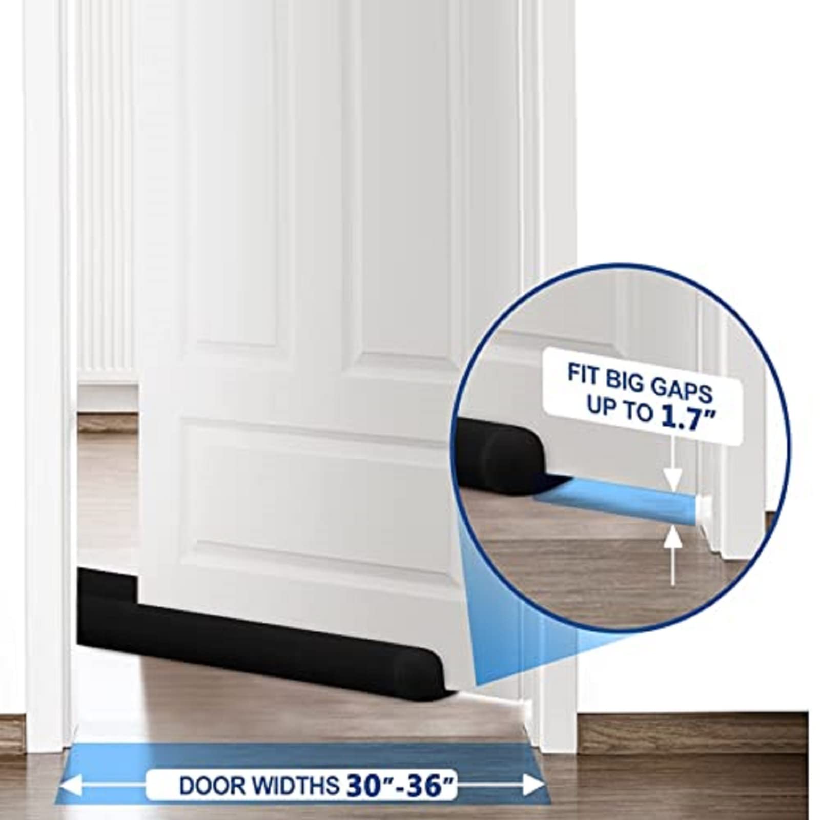 Maxtid Large Door Draft Stopper For Bottom Of Doors 36 Inch Under Door Draft Noise Blocker Black Gap Stoppers Door Draft Guard F