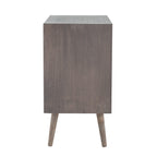 Benjara CAE 28 Inch Dresser Chest, 3 Drawers, Pine Wood, Rattan Panels, Gray