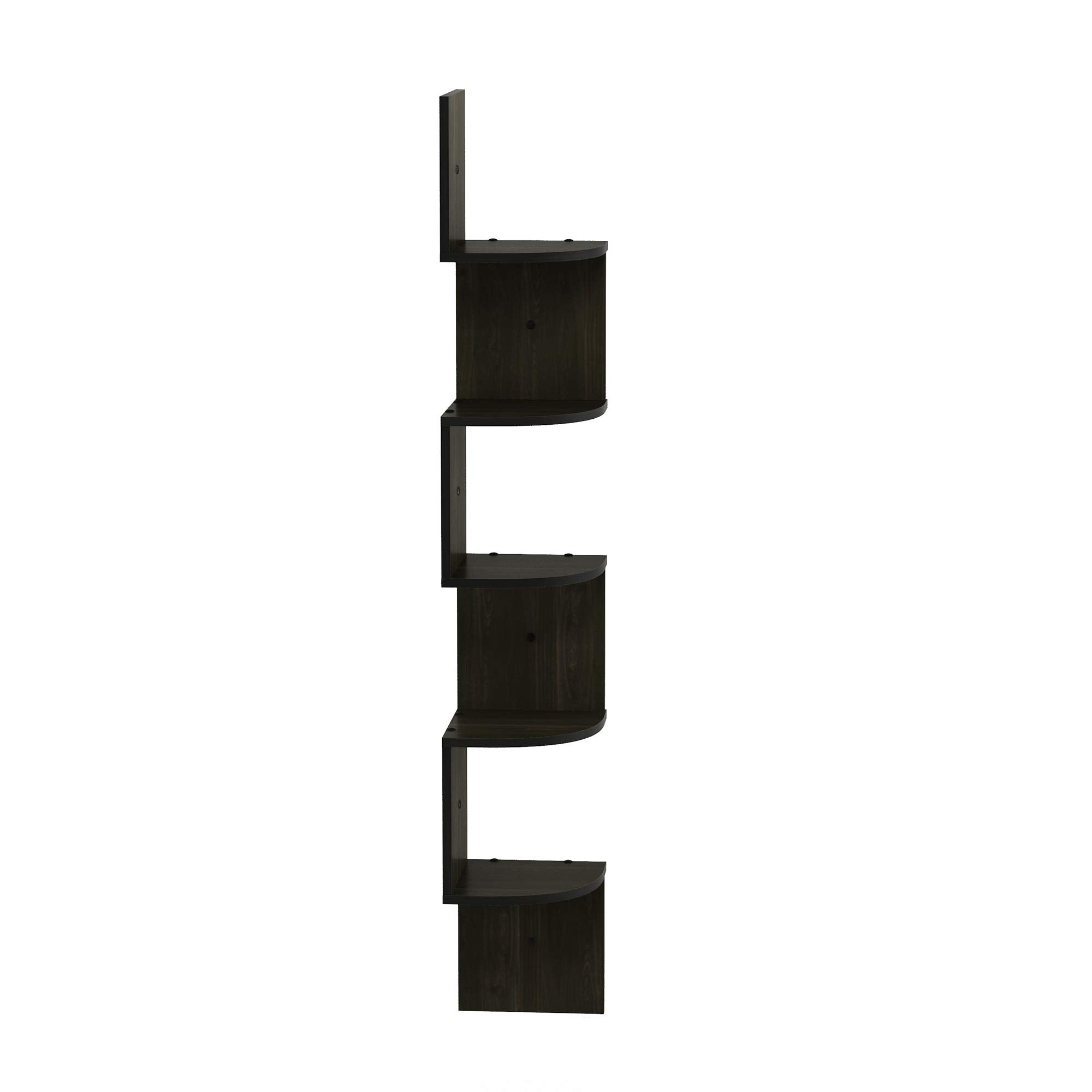 Furinno Rossi Wall Mount Floating Corner Shelf, 5-Tier Radial, Espresso