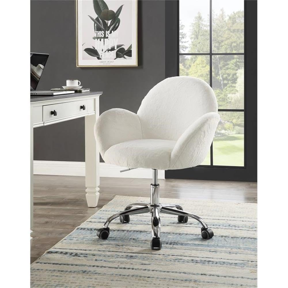 Acme Jago Fabric Upholstered Swivel Office Chair in White and Chrome
