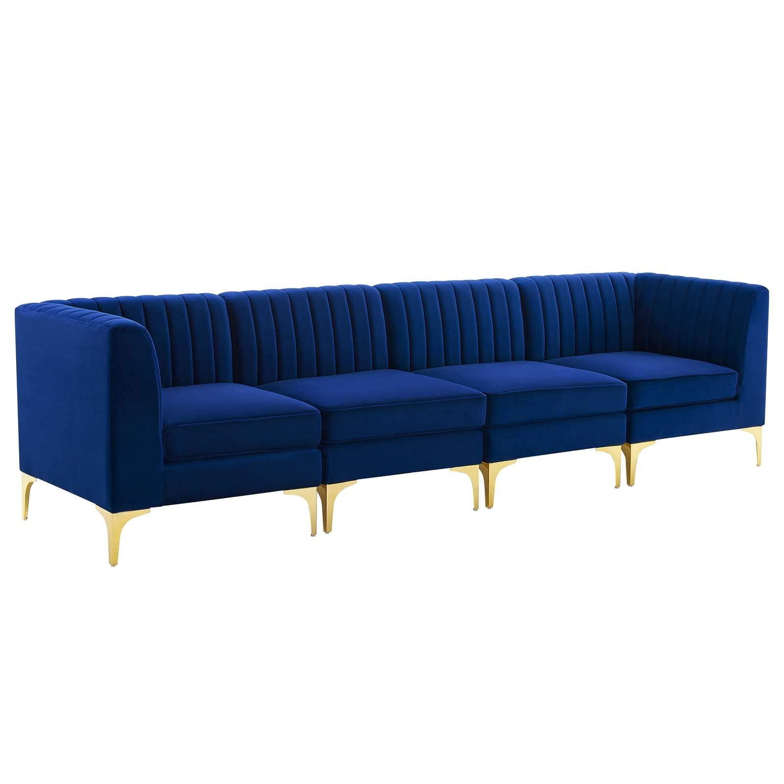 Modway Triumph Channel Tufted Performance Velvet 4-Seater Sofa, Navy