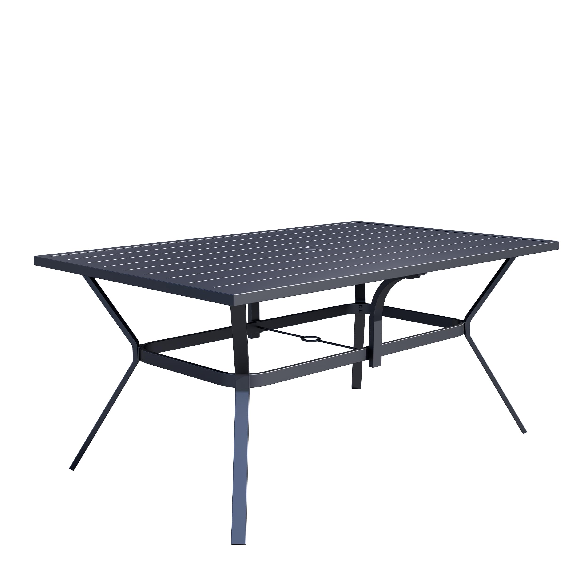 Virvla Patio Dining Table Outdoor Steel Rectangular Table With Umbrella Hole 60'' X 38'' X 28''