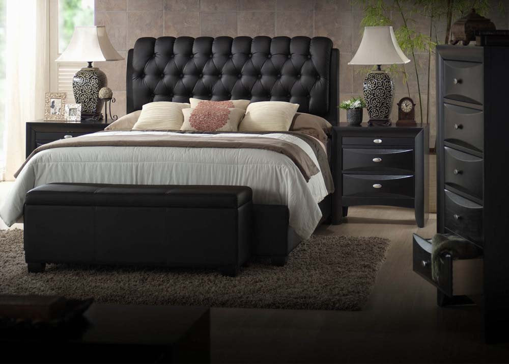 Ireland King Black Tufted Pu Bed By Acme Furniture