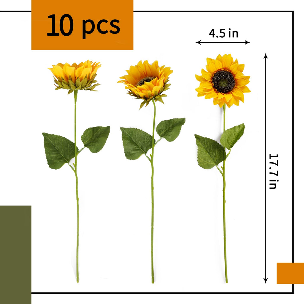 Cewor 10Pcs Sunflowers Artificial Flowers With Long Stem Fake Sunflowers Bulk Fall Decoration For Wedding Home Birthday Party Ou