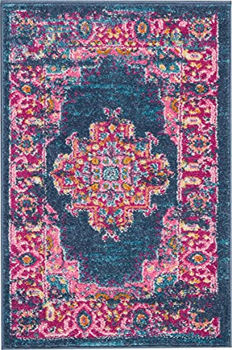 HomeRoots 100% Polypropylene 2â?? x 3â?? Blue and Pink Medallion Scatter Rug