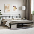 vidaXL Powder-Coated Steel Metal Bed Frame with Headboard and Extra Storage Space, Suitable for 76"x79.9" Mattress, Solid Support, Black