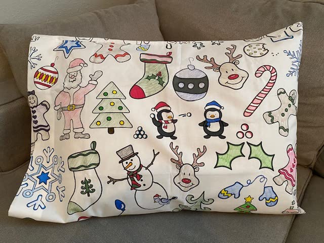 The Coloring Table - Holiday Design - Set Of 2 Pillowcases - Fabric Coloring Pillowcases - Colorable Designs - Washable And Reus
