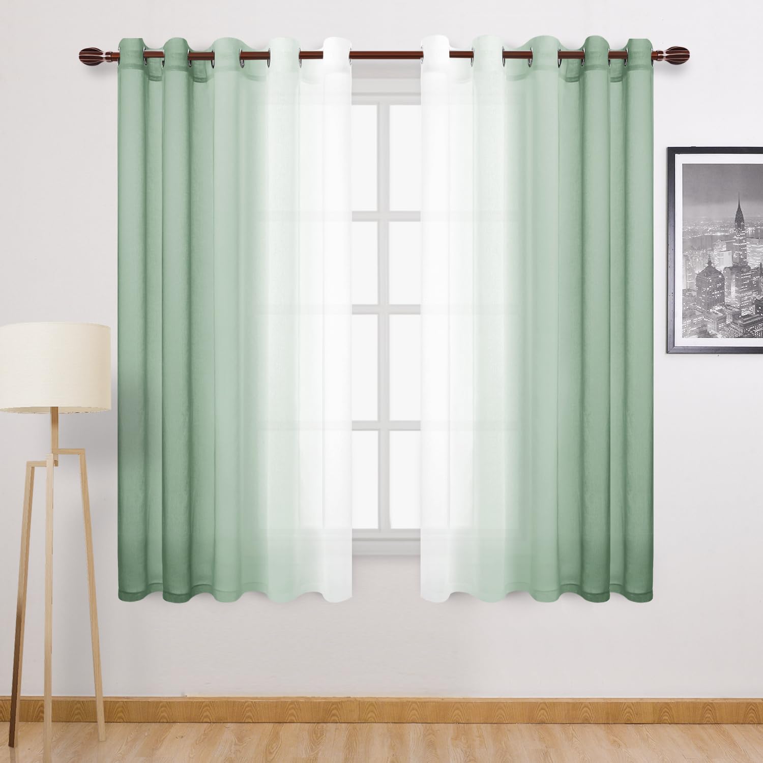 Dwcn Ombre Faux Linen Sheer Curtains - Extra Wide Gradient Semi Voile Grommet Top Bedroom And Living Room Curtains, 60 X 63 Inch