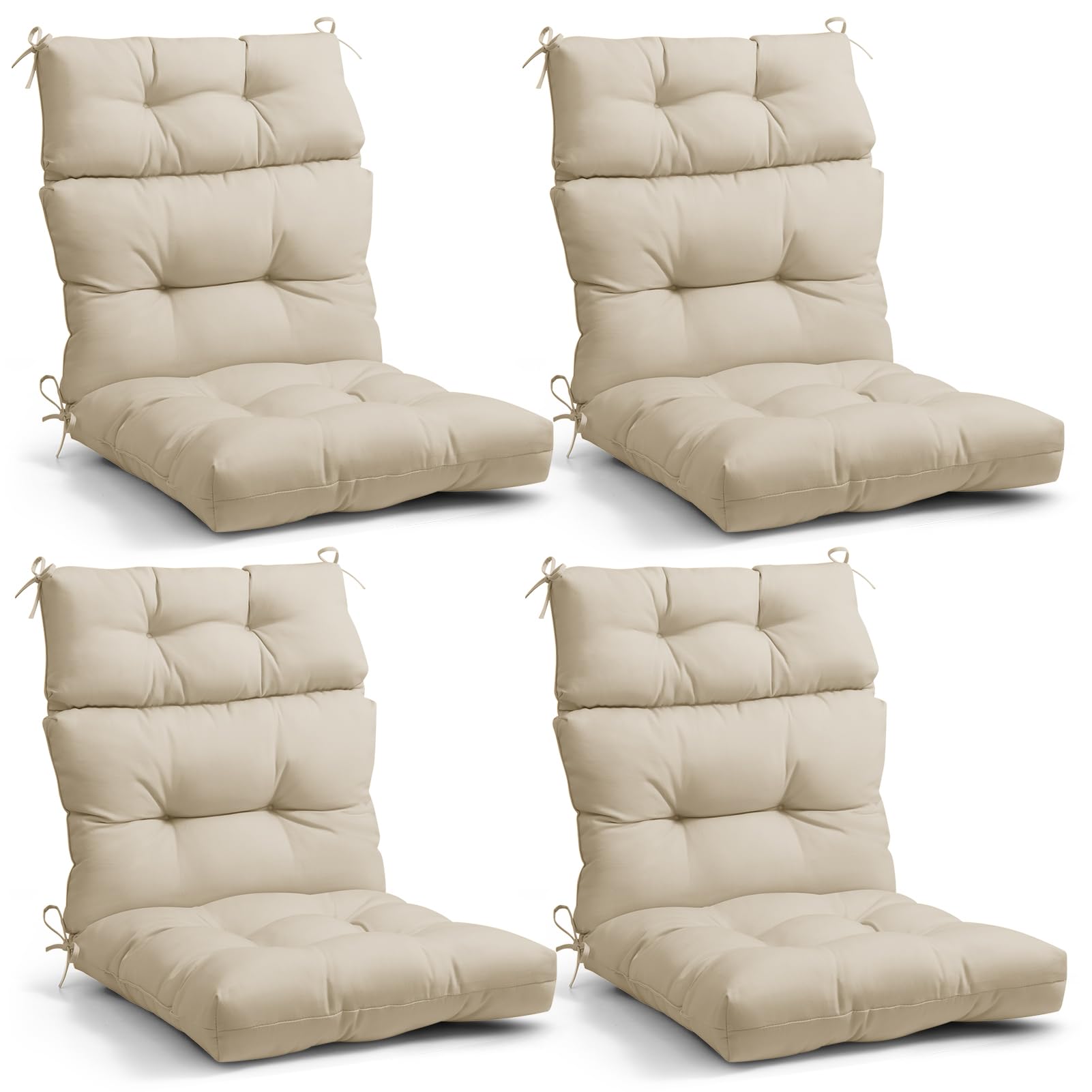 Eagle Peak Tufted Outdoor/Indoor High Back Patio Chair Cushions, Set Of 4, 46' X 22', Beige