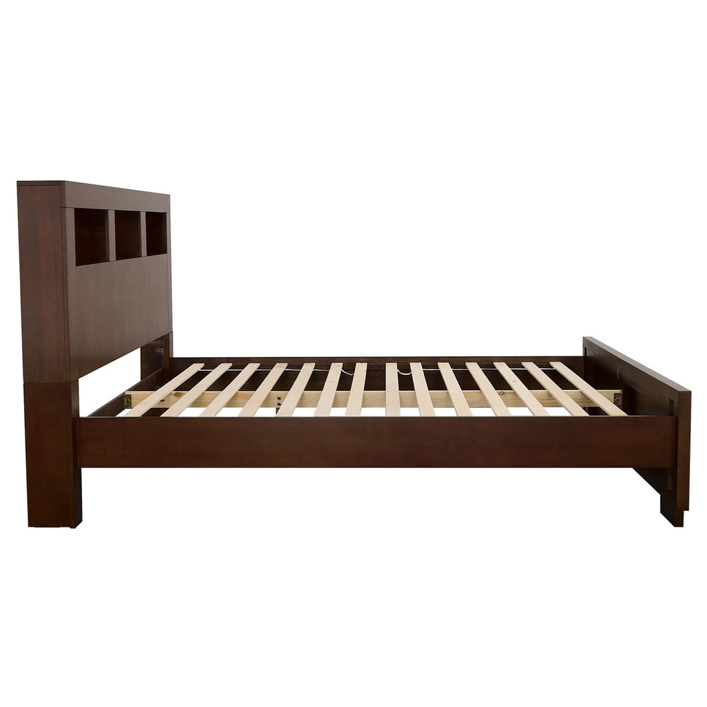 Coaster Home Furnishings Jessica Contemporary 4-Piece Bedroom Set Queen Size LED Storage Bookcase Bed Frame 47-inch Headboard Cappuccino 200719Q-S4