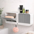 Wall Mounted SelfAdhesive Bathroom Shelf, Plastic Storage Organiser With Drain Hole, Water Tray And Hidden Hook