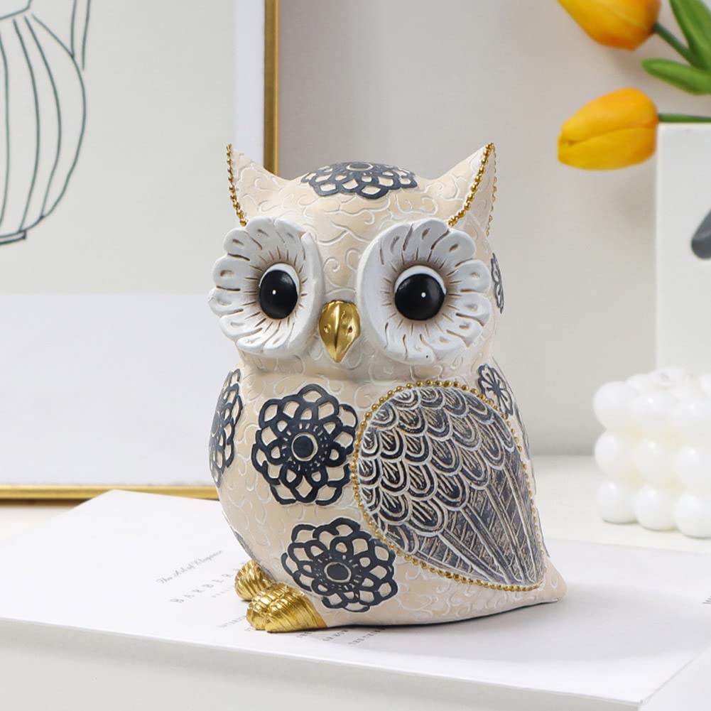 Owl Decor for Home Small Owl Statue Owl Figurines for Shelf Bookshelf Bedroom Office Decorations Cute White Adorable Gifts for O