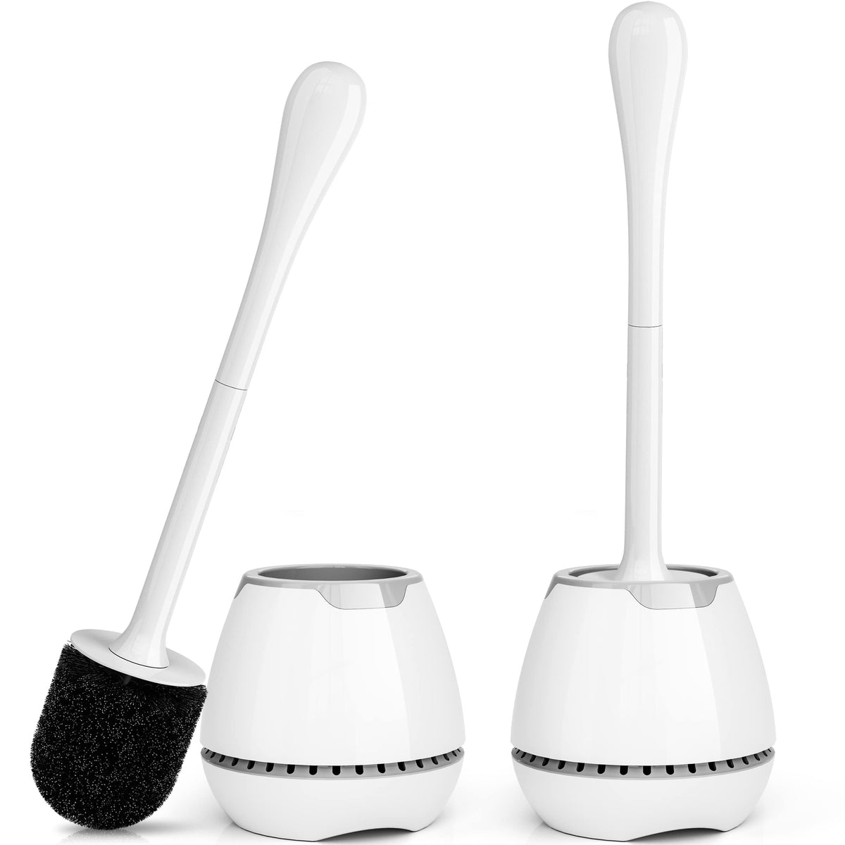 Toilet Brush 2 Pack, Toilet Bowl Brush with Ventilated Holder and Ergonomic Long Handle, Durable Bristles Toilet Scrubber Set fo