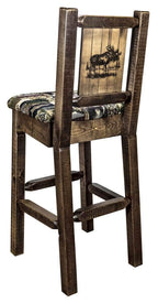 Montana Woodworks Homestead Collection Counter Height Barstool with Upholstered Seat, Woodland Pattern, Laser Engraved Moose Design, Stained & Lacquered