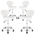 KLASIKA Set of 4 PVC Faux Leather Rolling Swivel Salon Stool Chair with Low Back Support Adjustable Hydraulic Seat Height 22 IN 