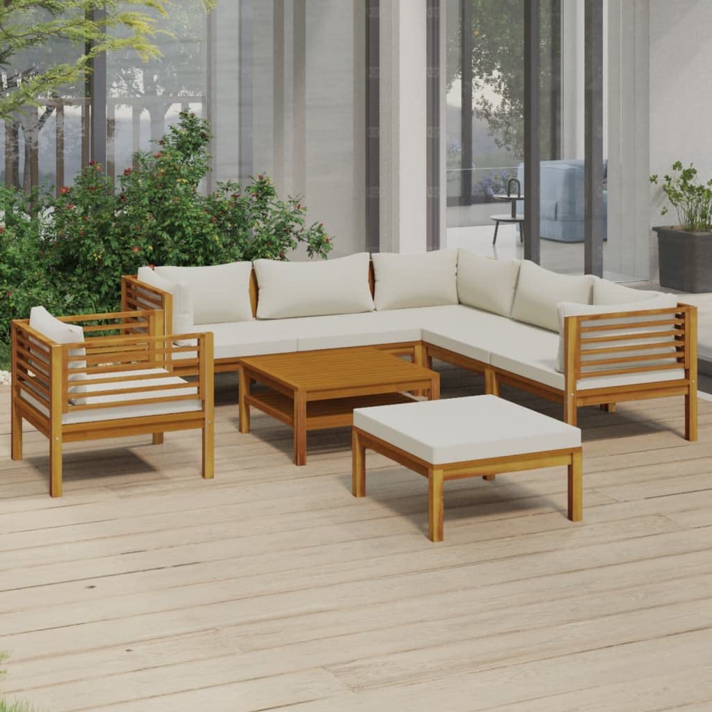vidaXL Patio Lounge Set 8 Piece, Patio Furniture Set for Outdoor Garden, Sectional Sofa with Cushions, Corner Sofa, Retro Style, Solid Wood Acacia