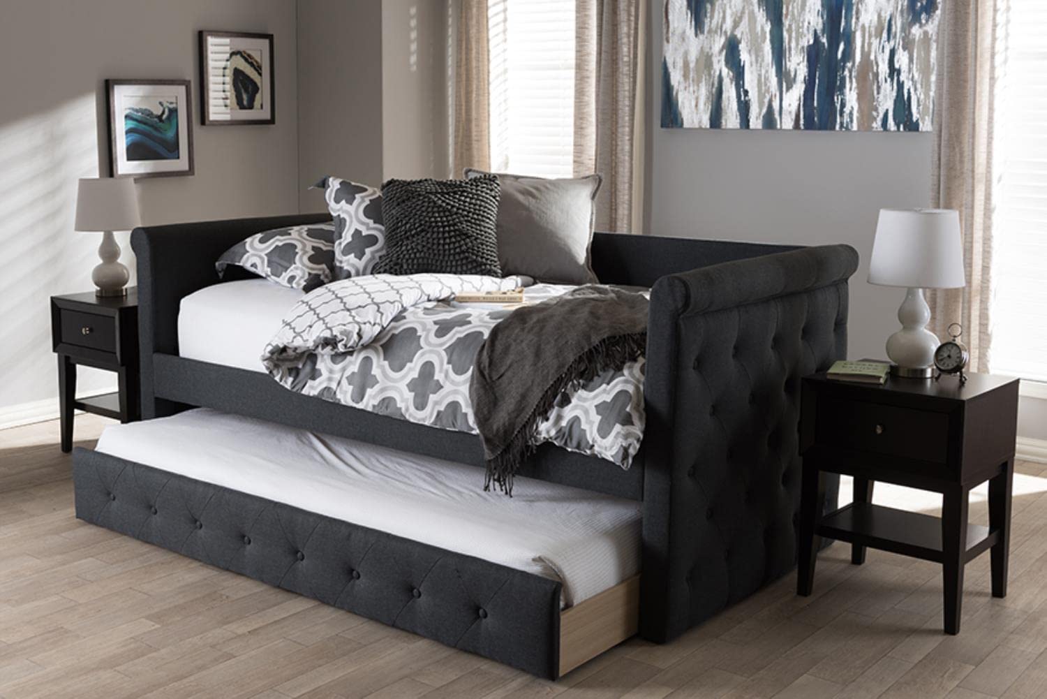 Baxton Studio Alena Modern and Contemporary Dark Grey Fabric Upholstered Full Size Daybed with Trundle