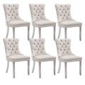 Velvet Dining Chairs Set Of 6, Upholstered Dining Room Chairs With Back Ring Pull Trim And Sliver Stainless Steel Legs,Modern Ki