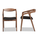 Baxton Studio Harland Mid-Century Modern Black Faux Leather Upholstered and Walnut Brown Finished Wood 2-Piece Dining Chair Set