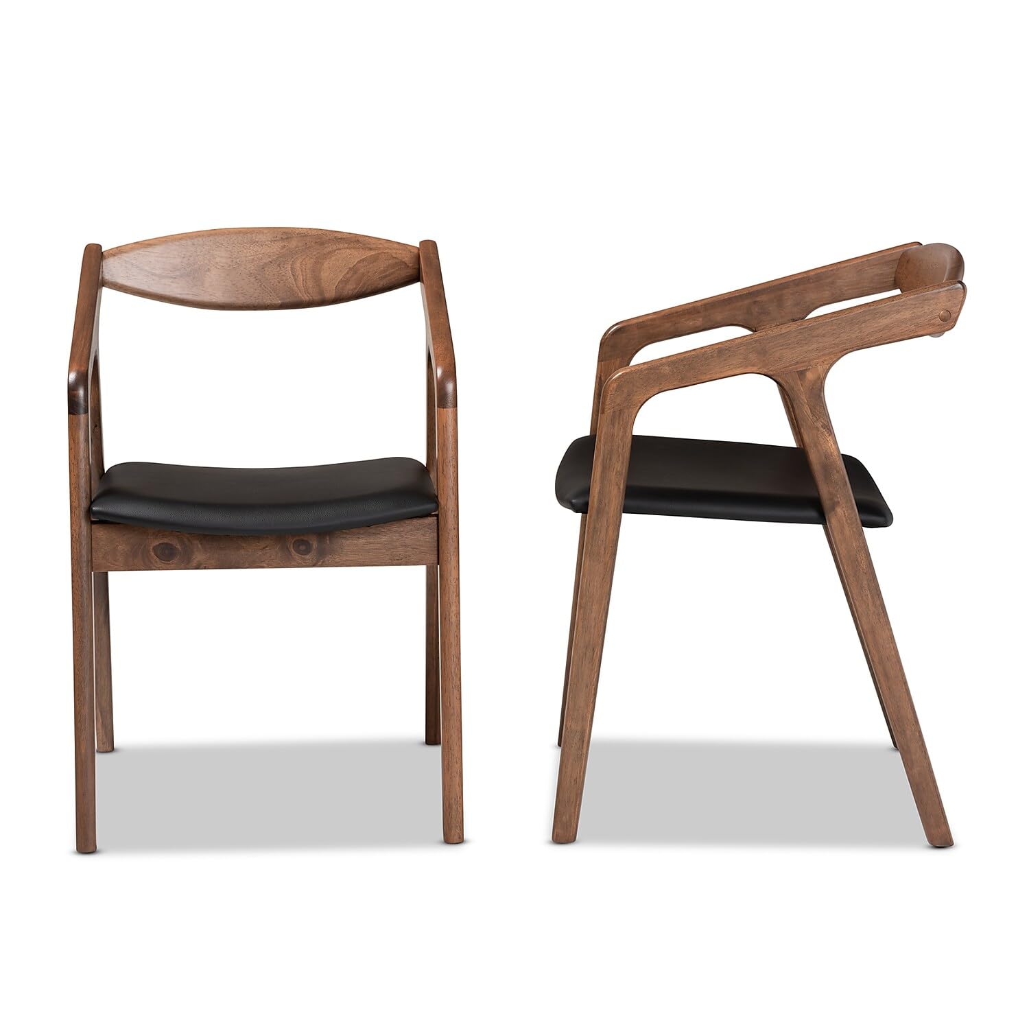 Baxton Studio Harland Mid-Century Modern Black Faux Leather Upholstered and Walnut Brown Finished Wood 2-Piece Dining Chair Set