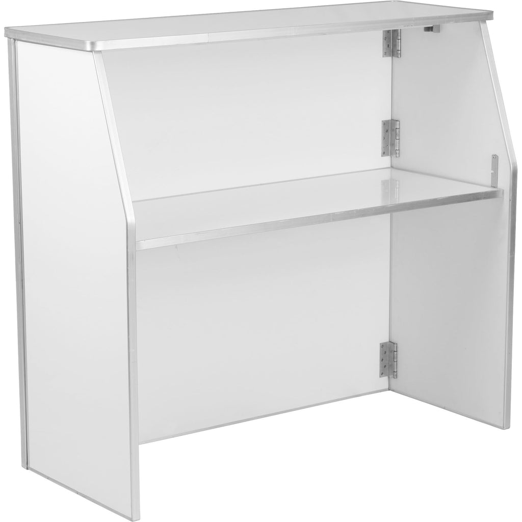 Flash Furniture 4' Folding Portable Event Bar With Top And Middle Shelves, Mobile Laminate Foldable Bar For Parties And Events, White