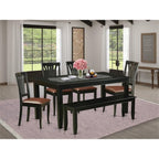 East West Furniture DUAN6-BLK-LC 6 Piece Kitchen Table & Chairs Set Contains a Rectangle Dining Table and 4 Faux Leather Dining Room Chairs with a Bench, 36x60 Inch, Black