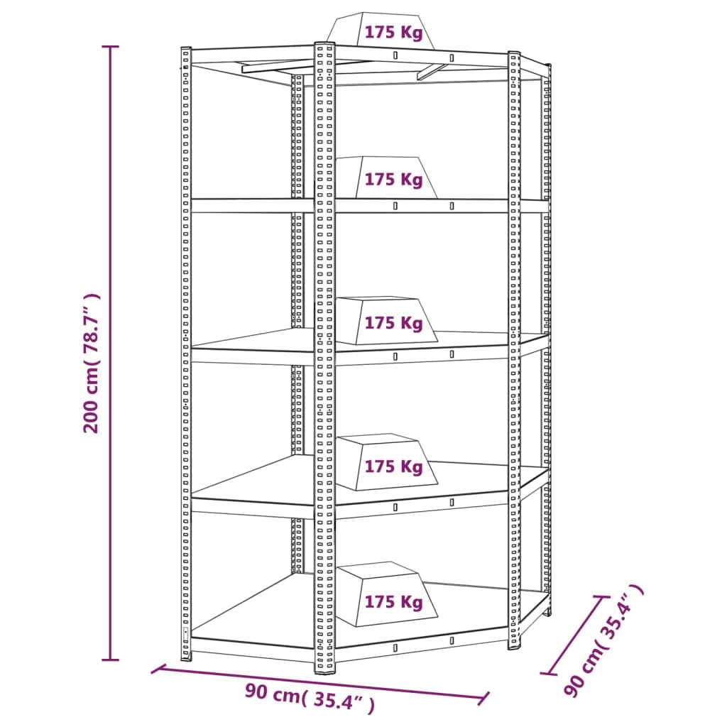 Vidaxl 5-Layer Corner Shelf In Blue – Galvanized Steel And Engineered Wood Industrial Style Storage Unit For Home Or Commercial Use