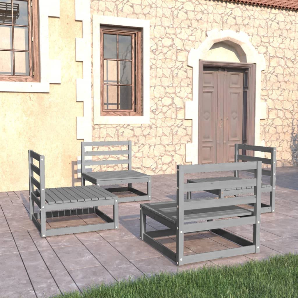 vidaXL Solid Pinewood Patio Lounge Set 4 Piece Garden Outdoor Lawn Yard Terrace Balcony Wooden Seat Seating Sitting Chair Furniture Gray