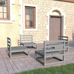 vidaXL Solid Pinewood Patio Lounge Set 4 Piece Garden Outdoor Lawn Yard Terrace Balcony Wooden Seat Seating Sitting Chair Furniture Gray