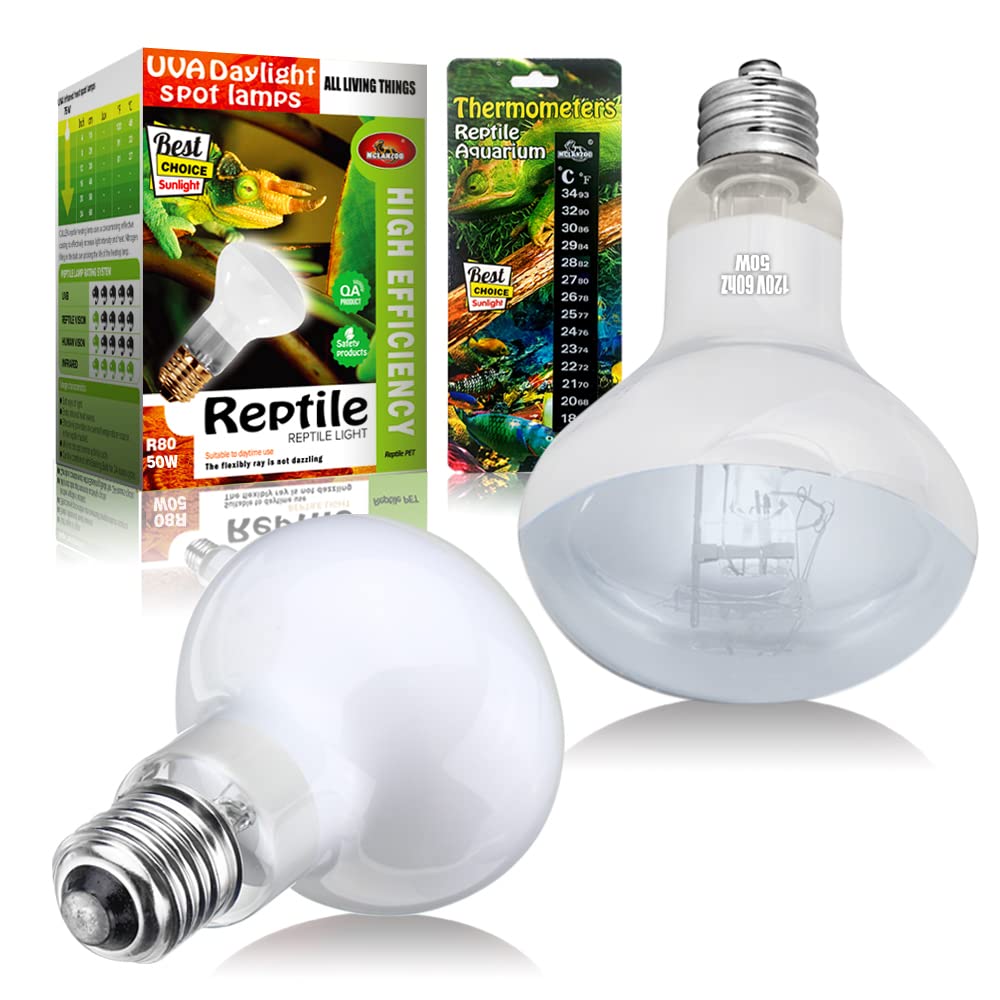 Mclanzoo 2 Pack 50W Reptile Heat Lamp Bulb Amphibian Basking Light Bulb, Reptile Daylight Bulb For Turtle, Bearded Dragon, Lizar