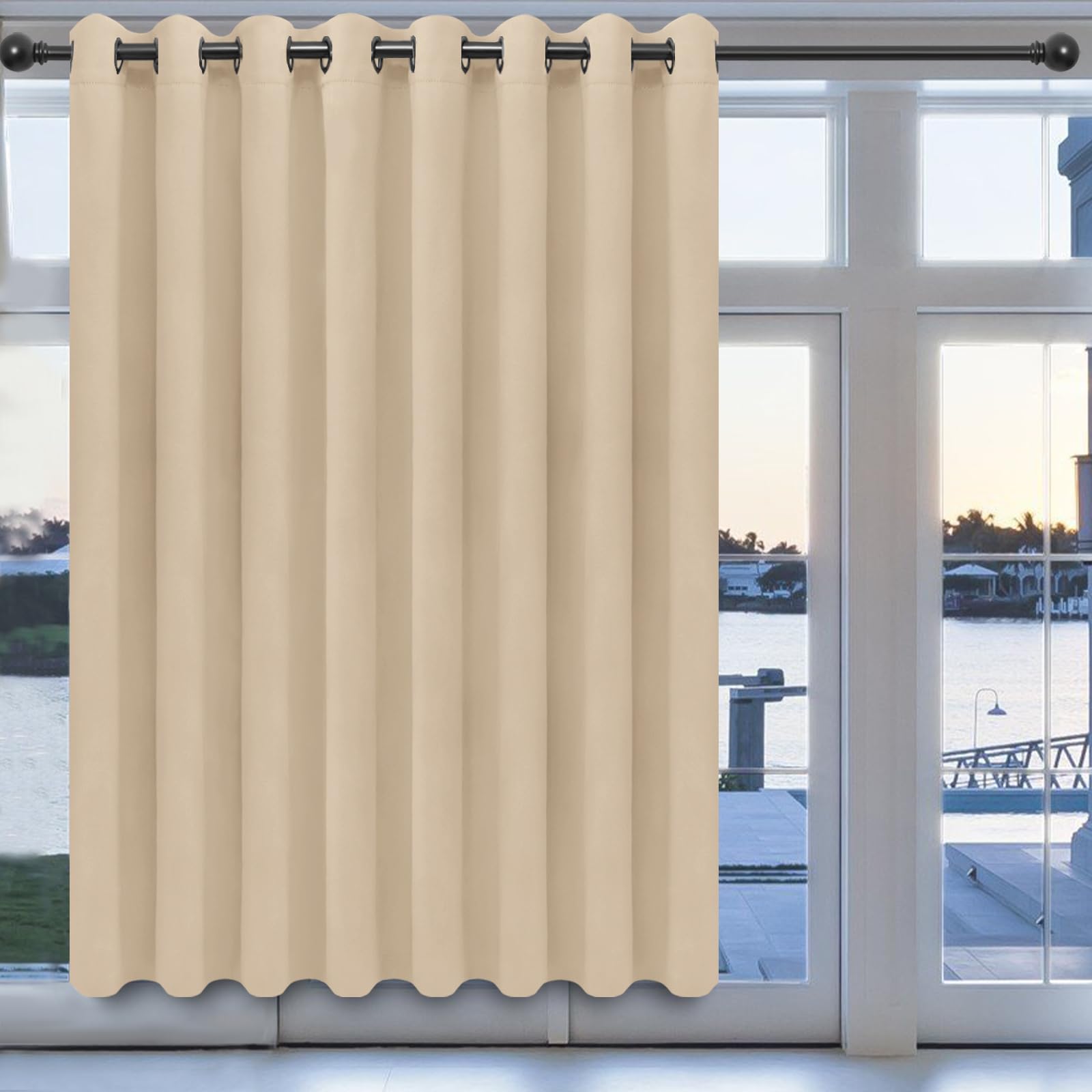 Easy-Going Blackout Door Curtains For Bedroom, Solid Thermal Insulated Grommet And Noise Reduction Window Drapes, Room Darkening Curtains For Living Room, 1 Panel (100X84 In, Beige)