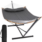 Suncreat Double Portable Hammock With Stand, 2 Person Hammock With Curved Spreader Bar, Balance Ropes Included, Dark Gray