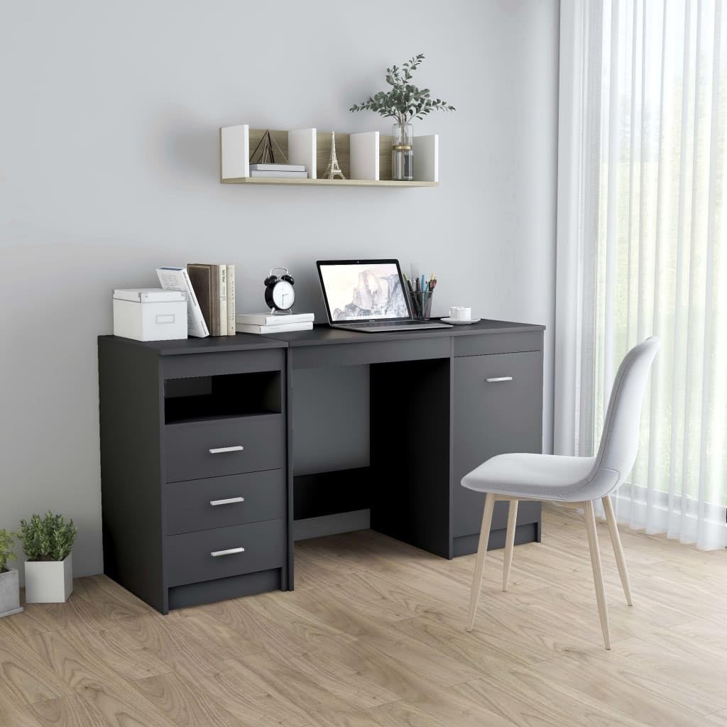 vidaXL Desk, Computer Desk with Storage Cabinet, Home Office Desk, Workstation for Living Room Bedroom, Modern Style, Gray Engineered Wood