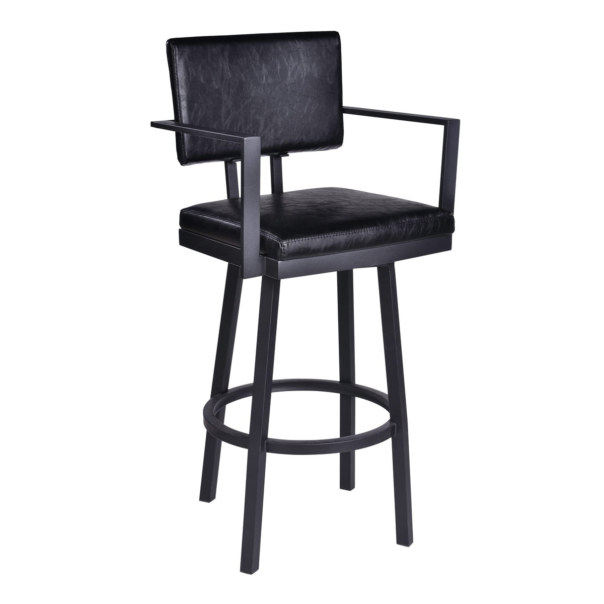 HomeRoots Vintage Black Faux Leather 26' Vintage Black on Black Faux Leather Rectangular Swivel Barstool