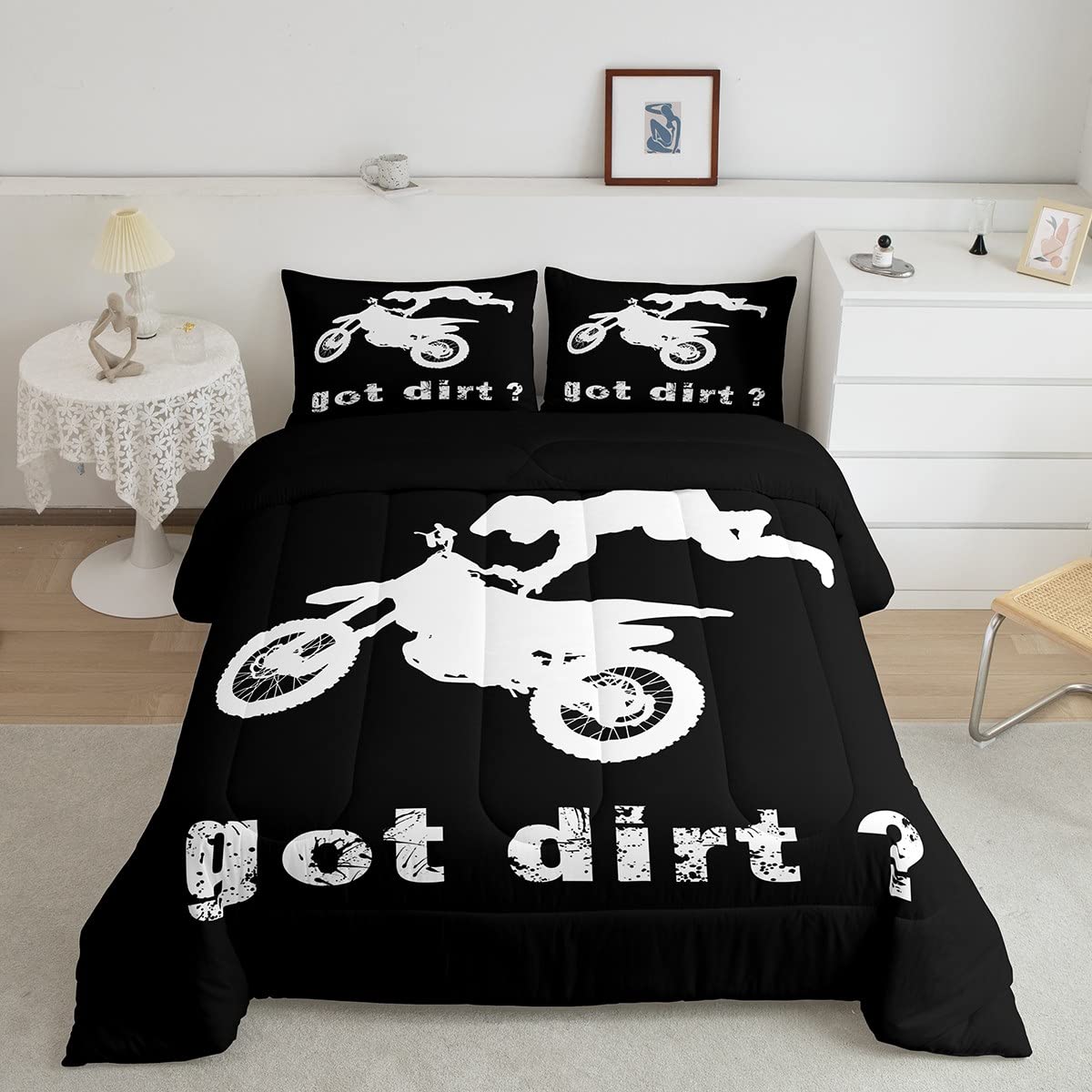 Feelyou Dirt Bike Bedding Set Boys Extreme Sports Comforter Set for Kids Boys Motocross Rider Comforter Cool Sports Quilt 1 Comf