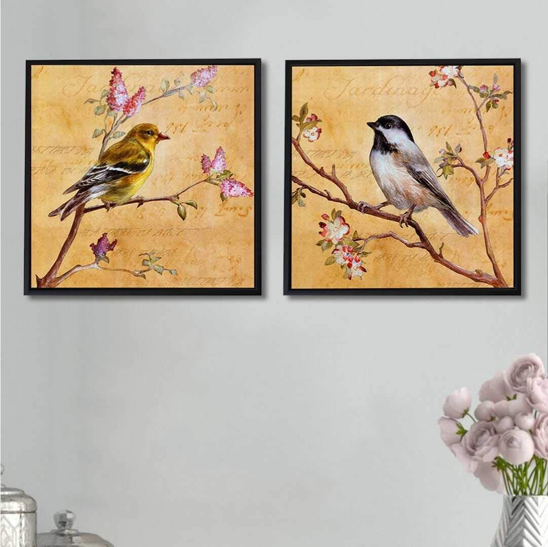PAINTINGMANTRA Framed Canvas Painting Painting (Floral Bird Peach Color)