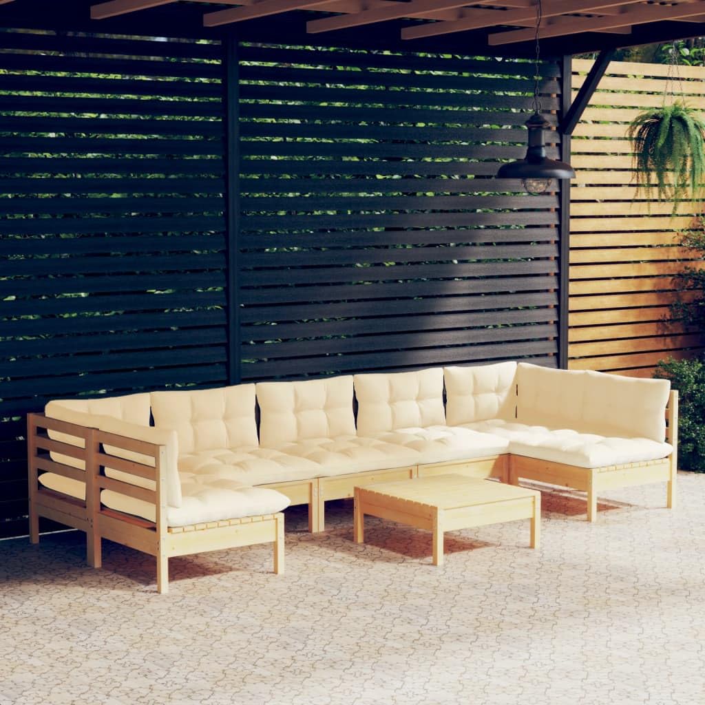 vidaXL Solid Pinewood Patio Lounge Set 8 Piece - Gray Cushions, Garden Sofa for Outdoor, Indoor, Lounge, Deck, Patio - Various Configurations - Comfortable Seating