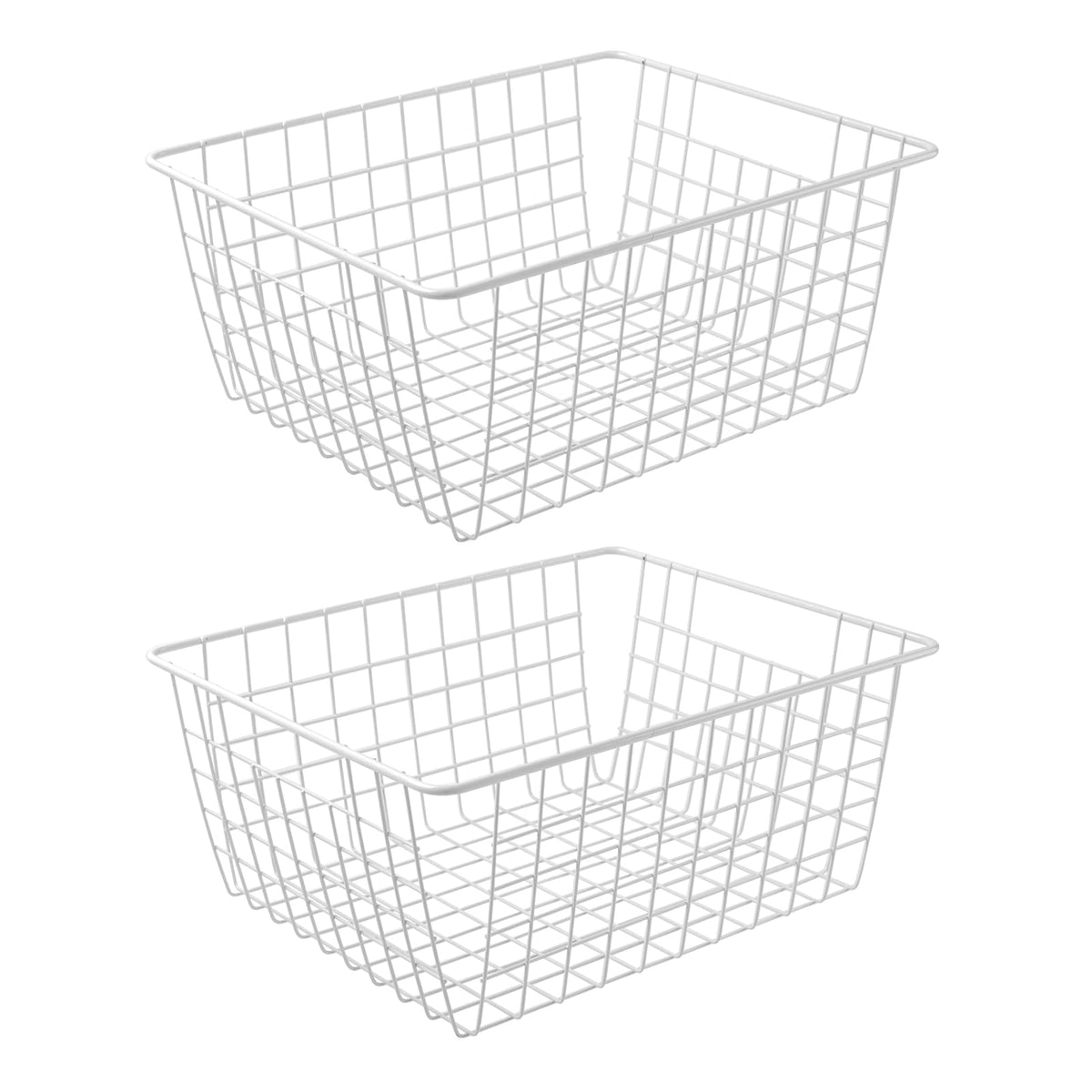 14 Upright Freezer Storage Baskets, Large White Wire Storage Bins Bakset for Freezer, Pantry, Bathroom Organizing, Set of 2